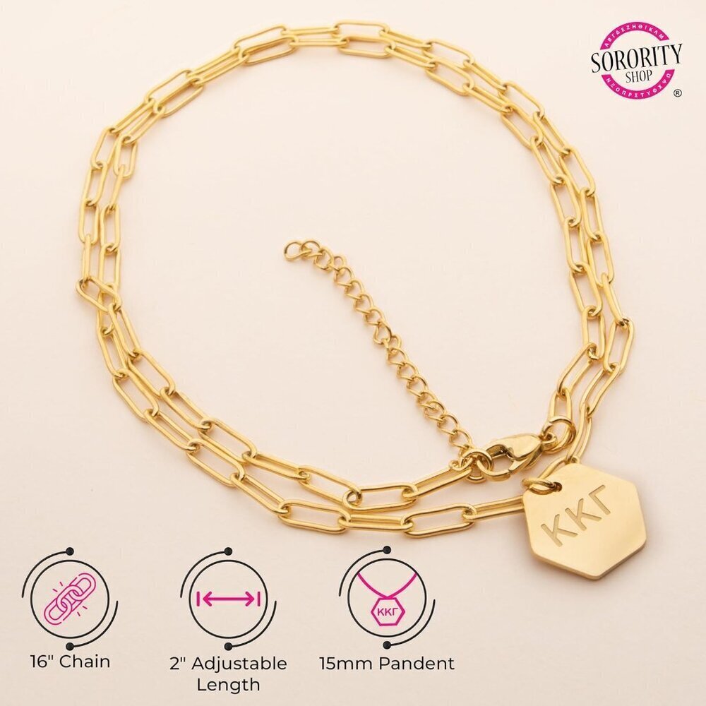 Sorority Necklace Gold Plated Paperclip Greek Letters for Women 18 Inches - Picture 5 of 9